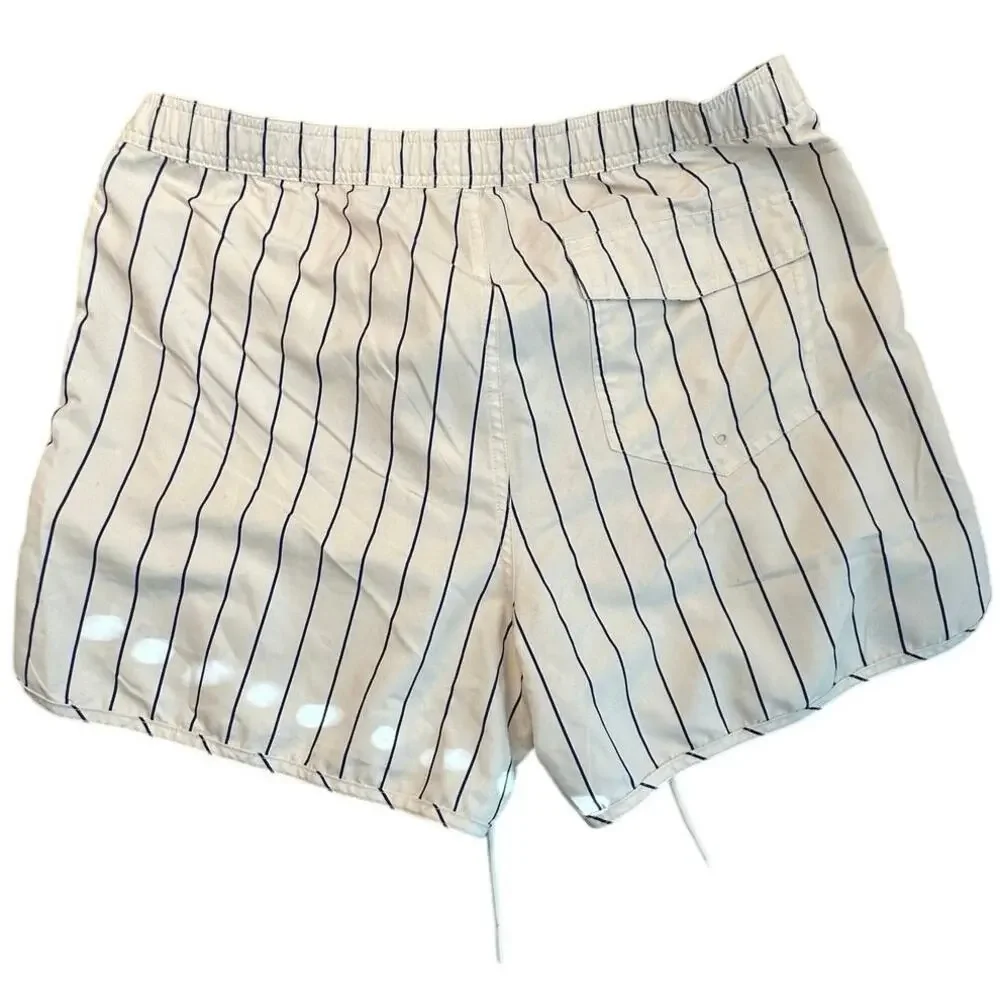 Budweiser x PacSun Pinstripe Swim Trunks XL Boardshorts Cream Navy